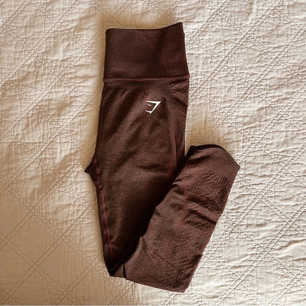 Gymshark Women's Leggings in Dark Brown with White Logo